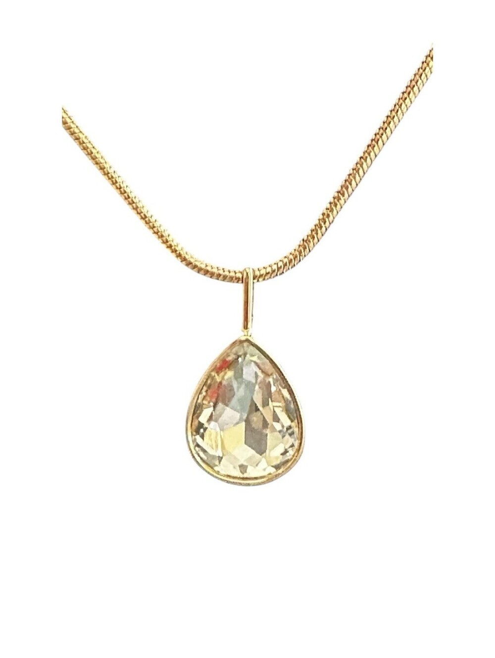 CHICO’S Long Faux Crystal Diamond Gold Teardrop Pendant Necklace New